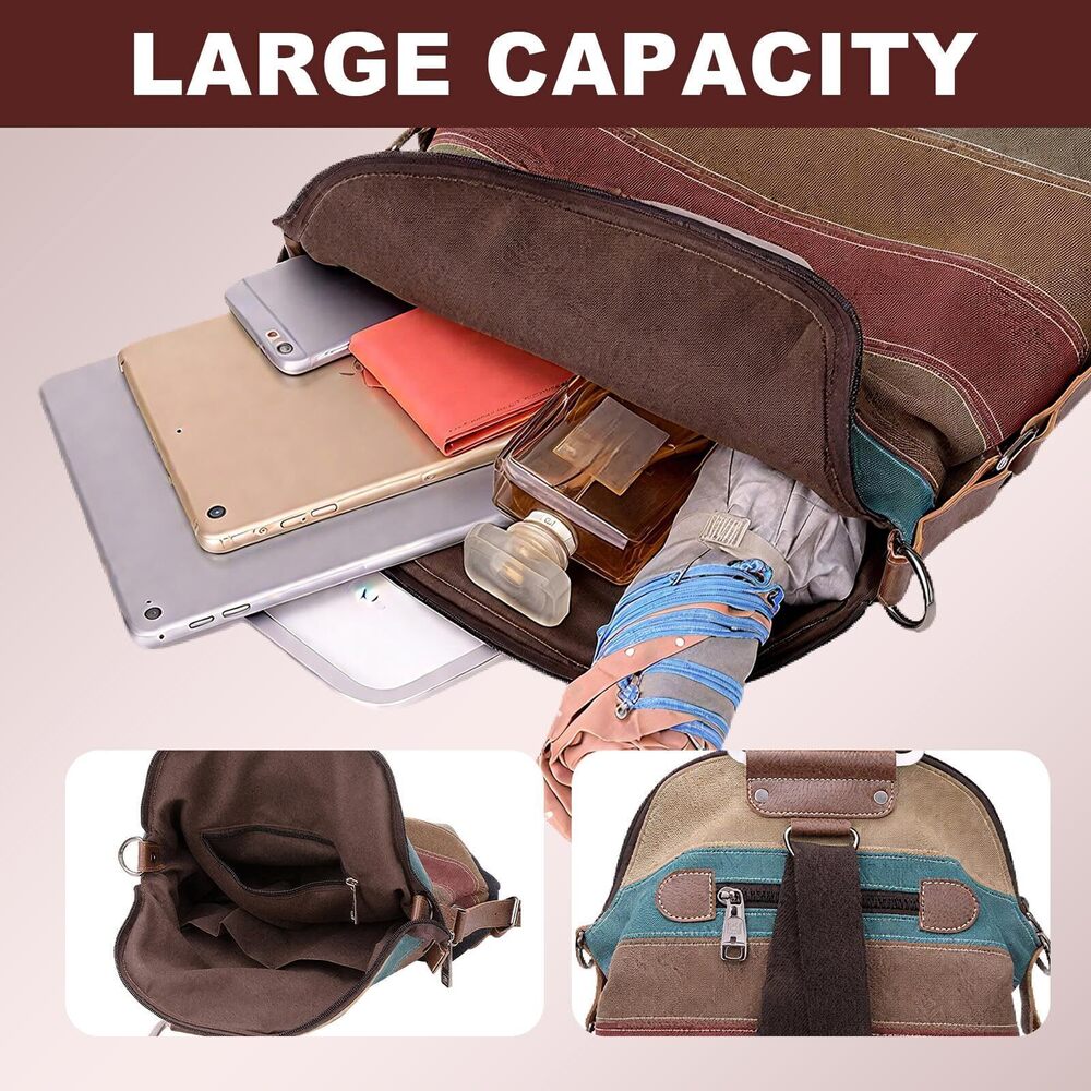 2788 Canvas Multifunction Bag Can be Freely Switched, Striped Color Block - Picture 3 of 7